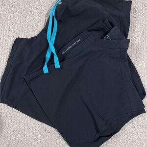 Figs Black Scrub Pants with Teal Drawstring